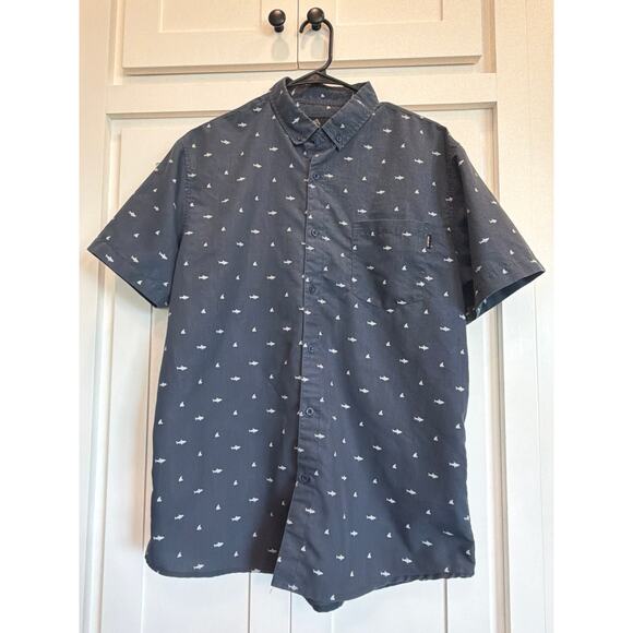 Molokai Surf Co Lg button up "sharks" navy and white - Picture 2 of 10